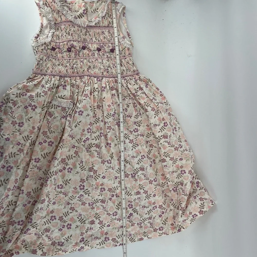Marks Spencer Kids Girls Floral Smocked Dress Pockets Belt 4-5 Years Embroidered - Picture 8 of 9
